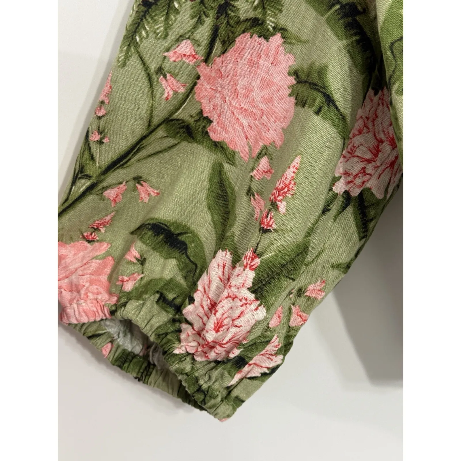 Aguabendita Target Floral Green Pink XXL Peony Print Wrap Top Blouse Linen Blend - Image 6