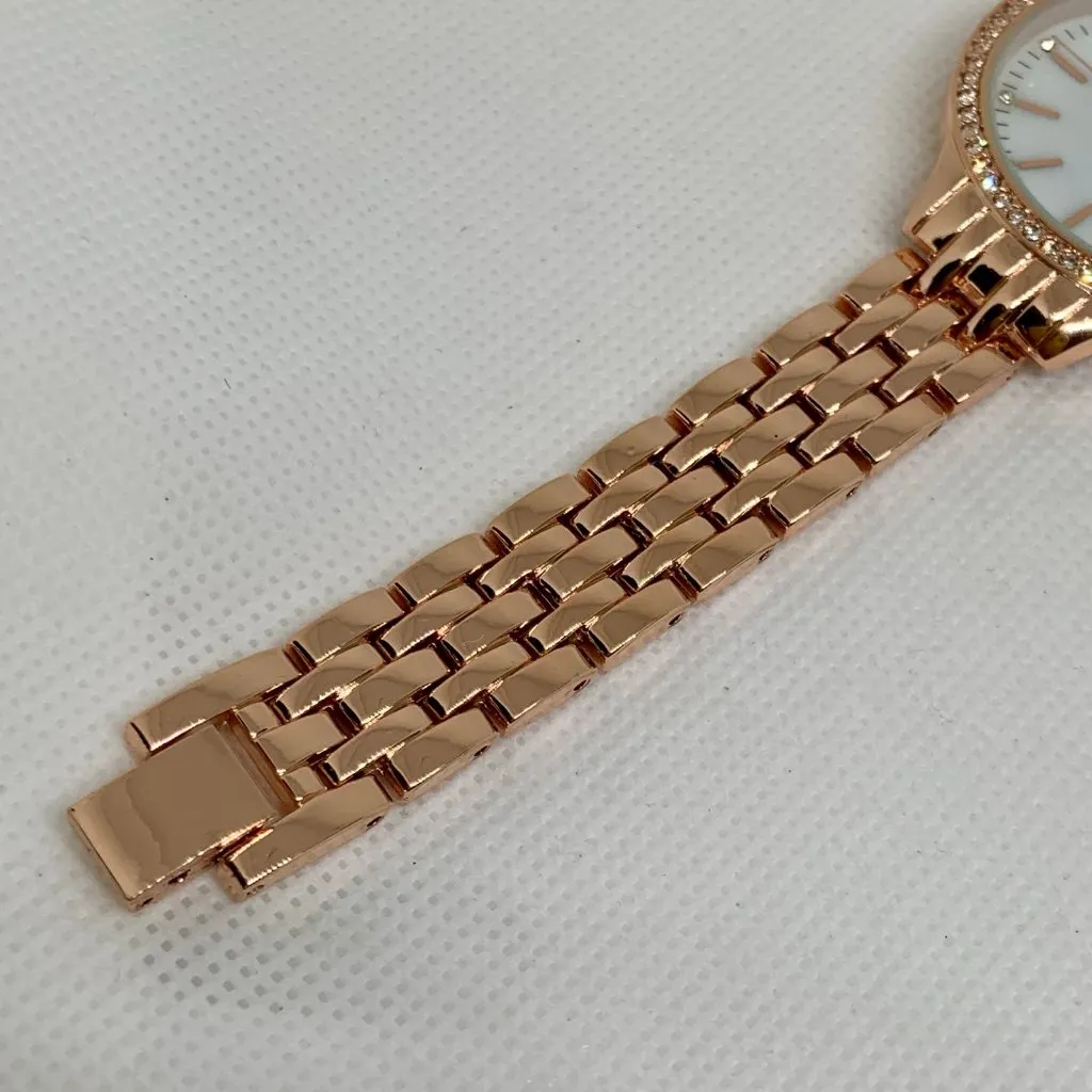 Inc rose gold tone women’s watch 36mm mop dial rhinestones quartz running - Image 5