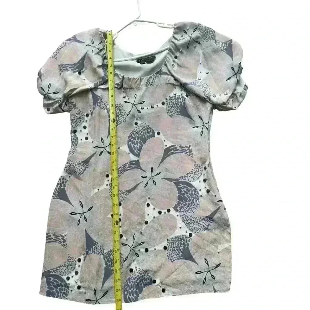 Sheri Bodell 100% silk studded mini dress balloon sleeve M/L Gray Size undefined - Image 7