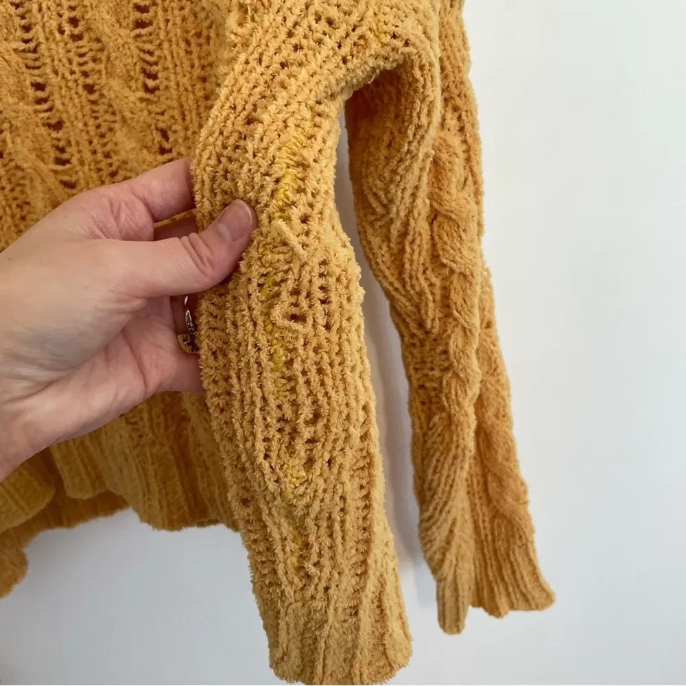 AMERICAN EAGLE Impossibly Soft Cable Knit Chenille Sweater Solid Mustard Yellow - Image 15