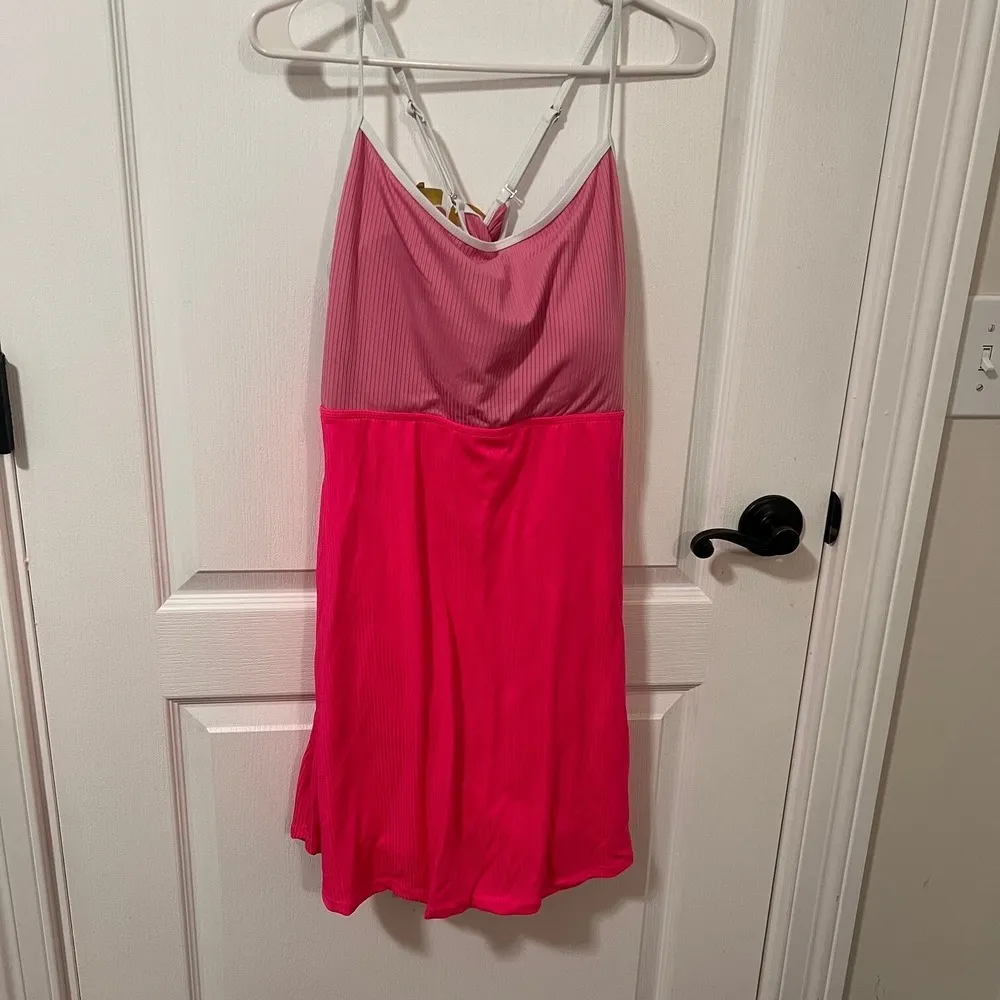 Womens Ribbed One Piece Swimsuits Swim Dress Tummy Control Adjustable Straps 2XL Pink Size undefined - Image 4