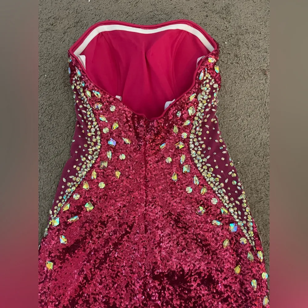 Karishma Strapless Sweetheart Cut Sequin and Crystal Rhinestone Bodycon Dress Pink Size 4 - Image 10