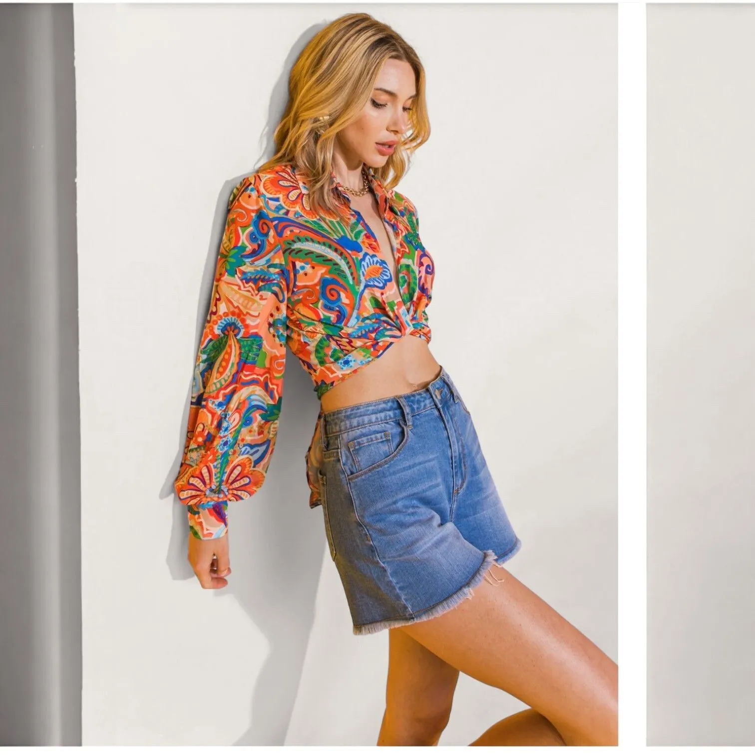 FLYING TOMATO My Happy Place Woven Top Multicolor Paisley Wrap Convertible Sz‎ M - Image 2