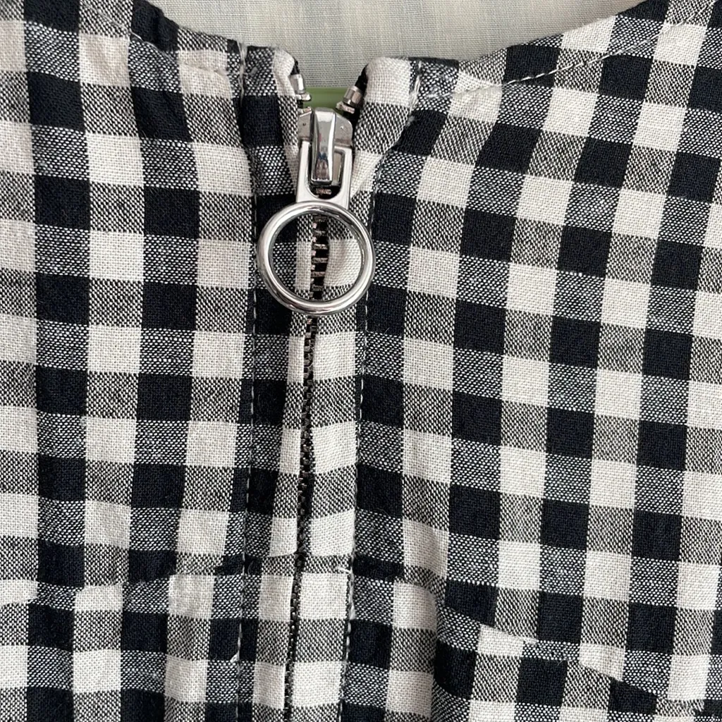 Zara Gingham Linen Blend Puff Sleeve Zipper Jacket Sz M - Image 8