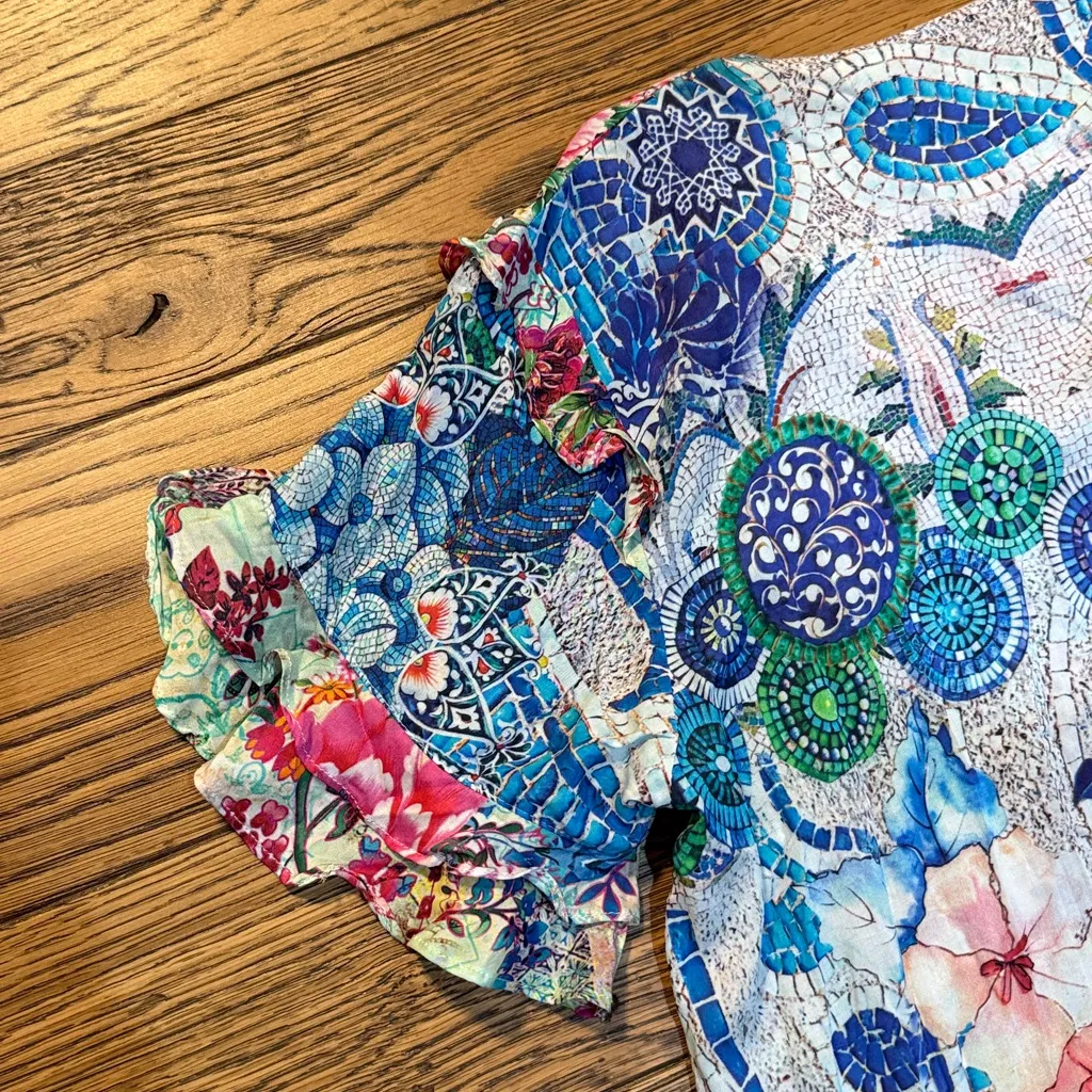 Lulalife Patchwork Floral Shirt Dress Size Medium Blue - Image 8