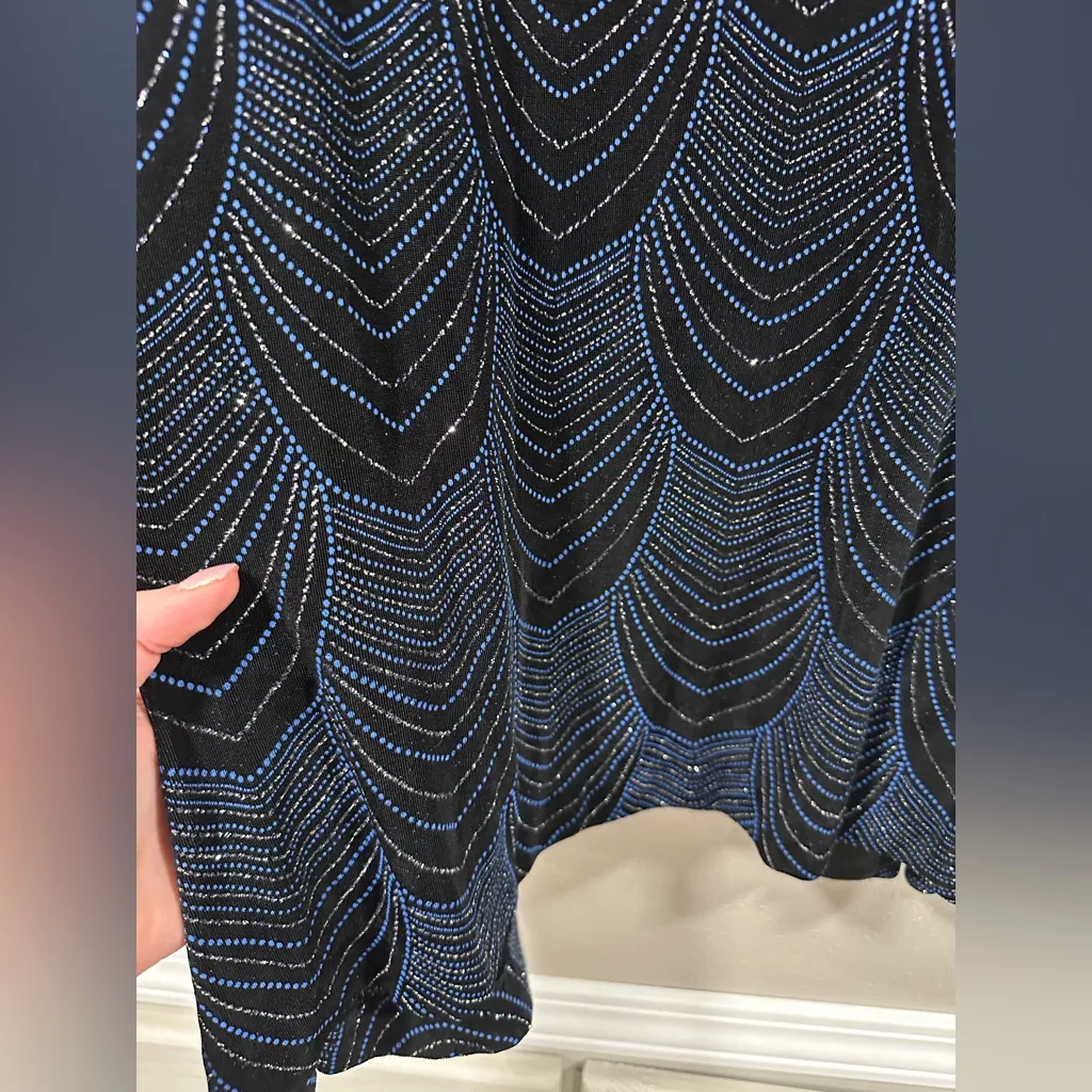 Alex Evenings Black with Blue Pattern Top and Sequins - Image 7