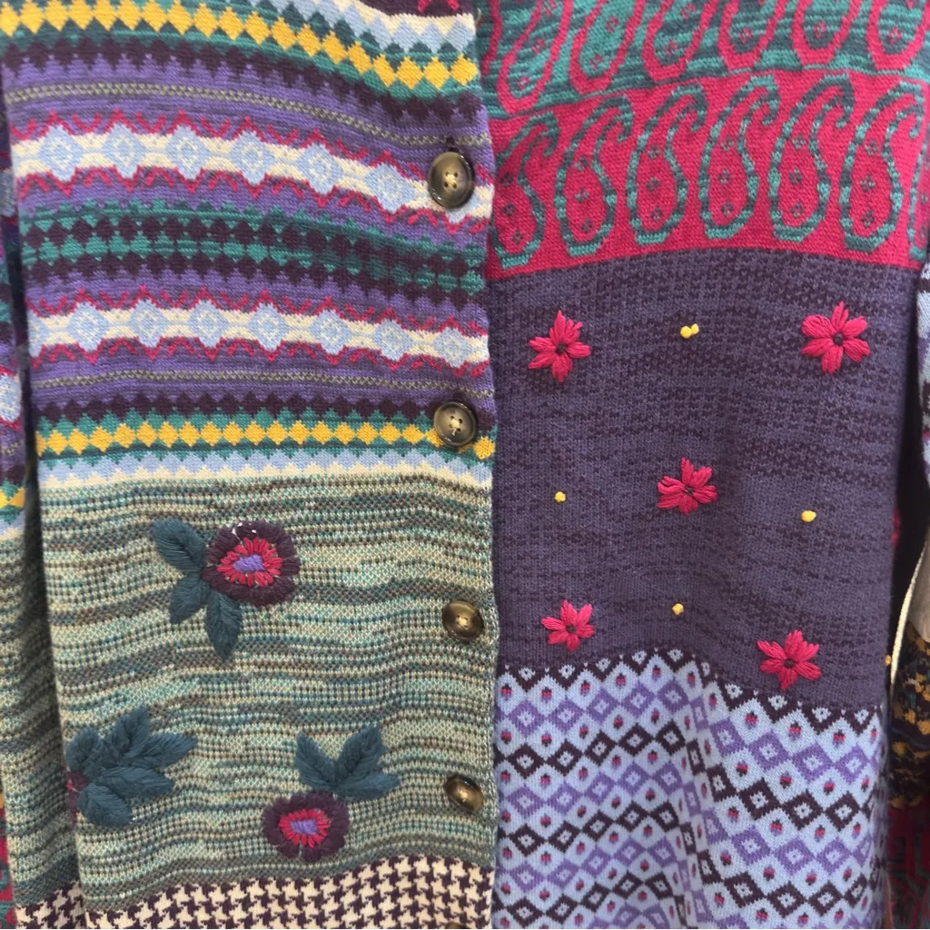 Vintage Coldwater Creek Cottagecore Patchwork‎ Embroidered Cardigan PM NWT - Image 5