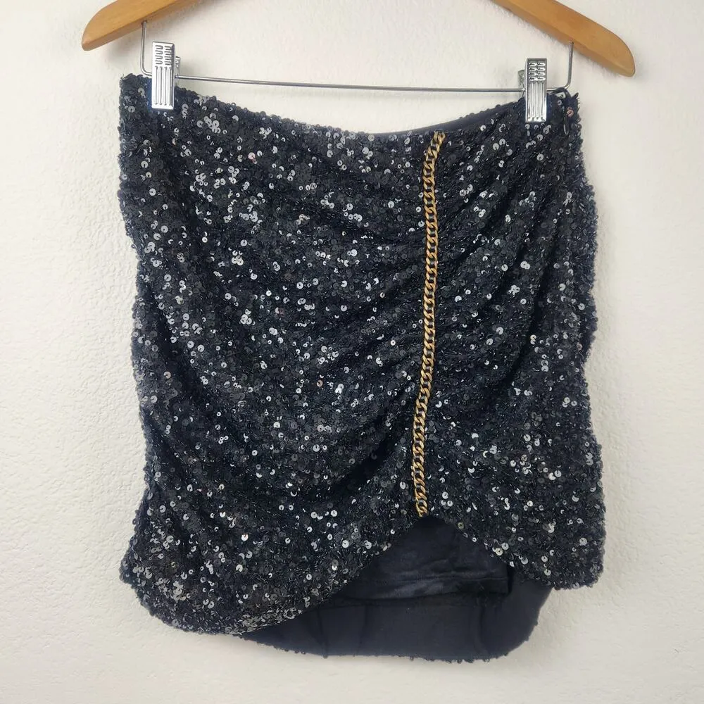 Retrofete Celestia Mini Skirt in Black Sequins Size Medium NWT - Image 4
