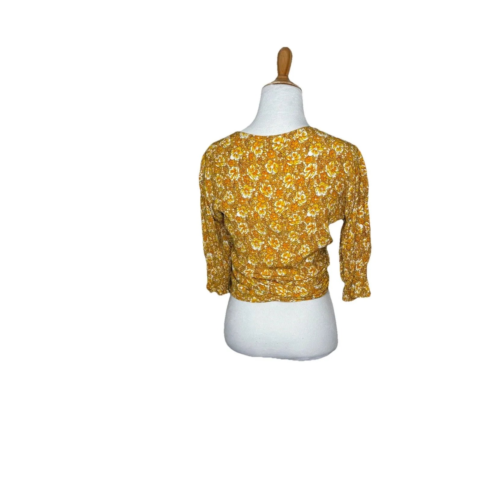 Faithfull The Brand Mali 100% Rayon Yellow Floral Wrap Crop Top US Size 8 - Image 3