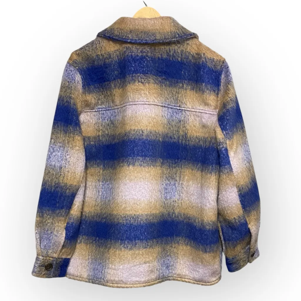 Gap Lofty Plaid Shirt Jacket Blue Tan Size Medium Excellent Condition - Image 3