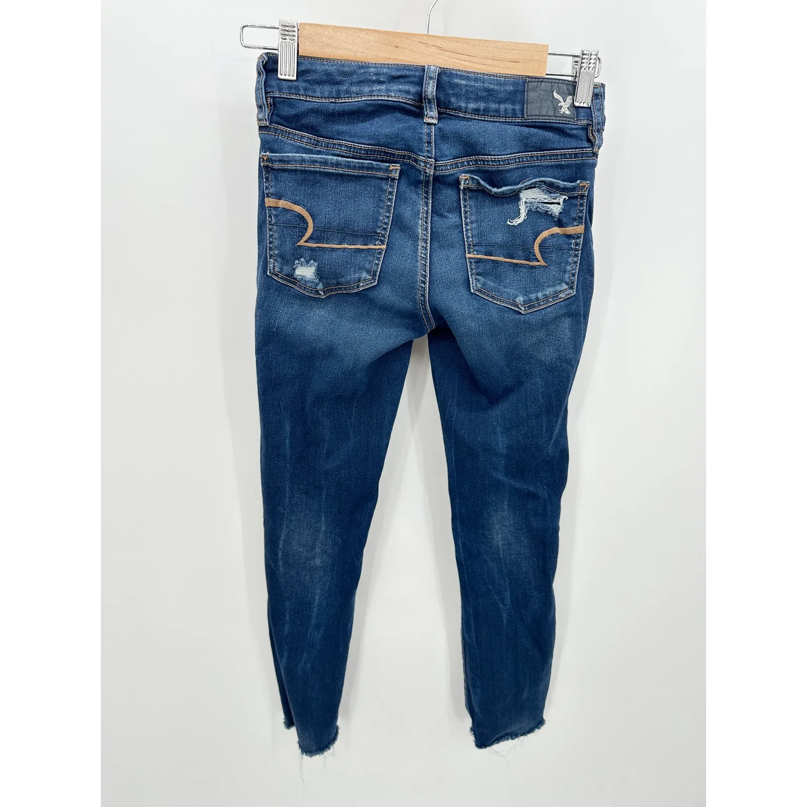 American Eagle AEO Jeans Women 0 Regular 0R Blue Denim Distressed Crop Jeggings - Image 2