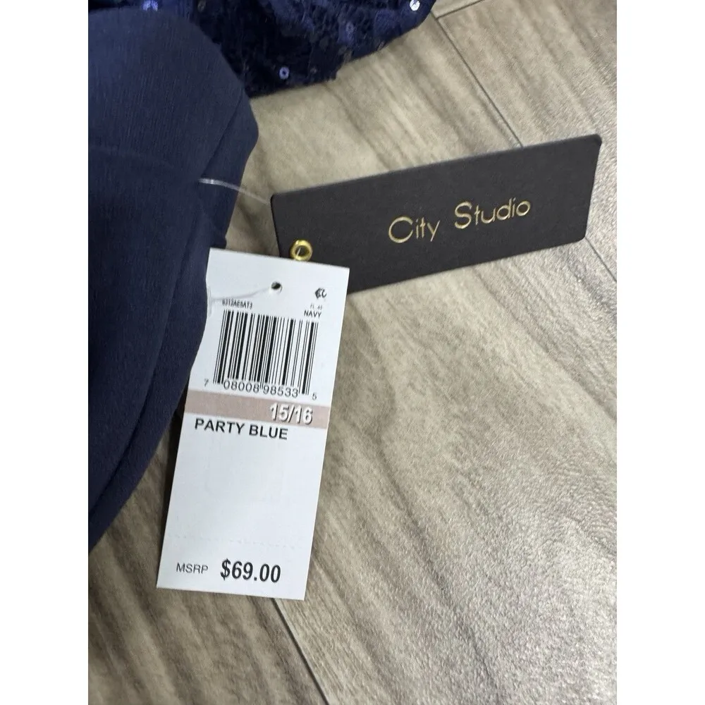 CITY STUDIO Womens Navy Illusion Bodice Bra Cups Short Dress Juniors 15/16 Blue Size undefined - Image 4