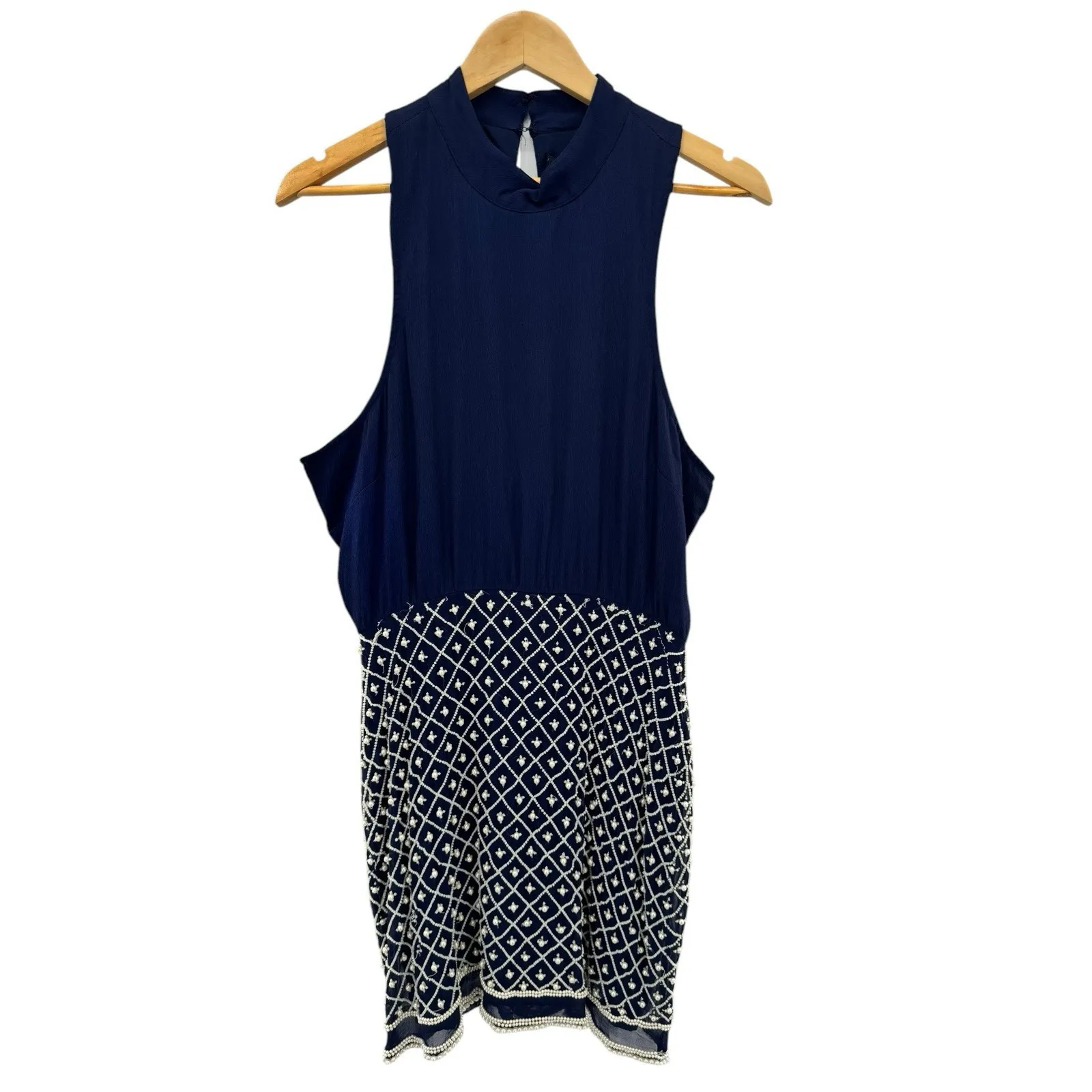 NBD Revolve Best Mistake Dress Size Medium Navy Blue Beaded Mini Sleeveless - Image 4