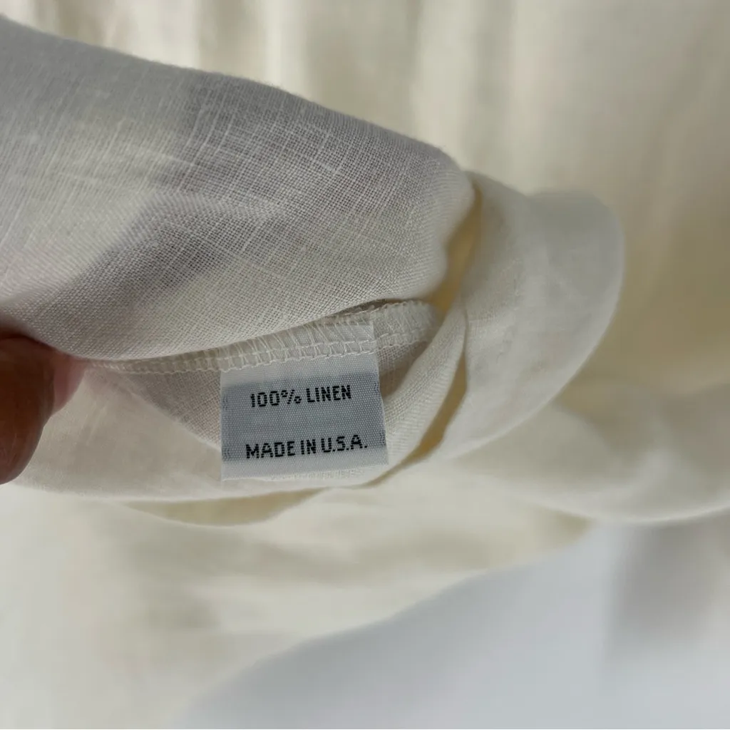 Bryn Walker Off White Light Linen Round Neck Ruffle 3/4 Bell Sleeve High-Low Top - Image 9