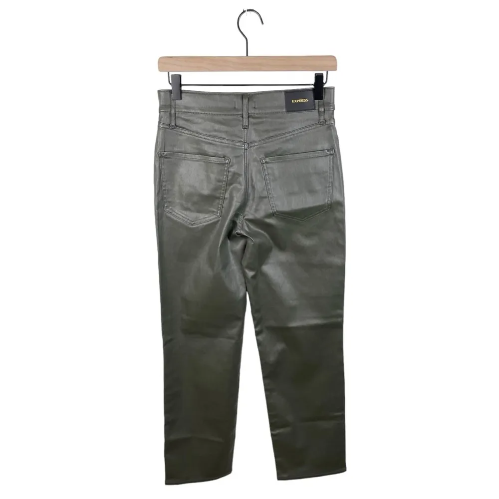 NEW Express Straight Ankle High Rise Faux Leather Pants Olive Green Size 2 - Image 2