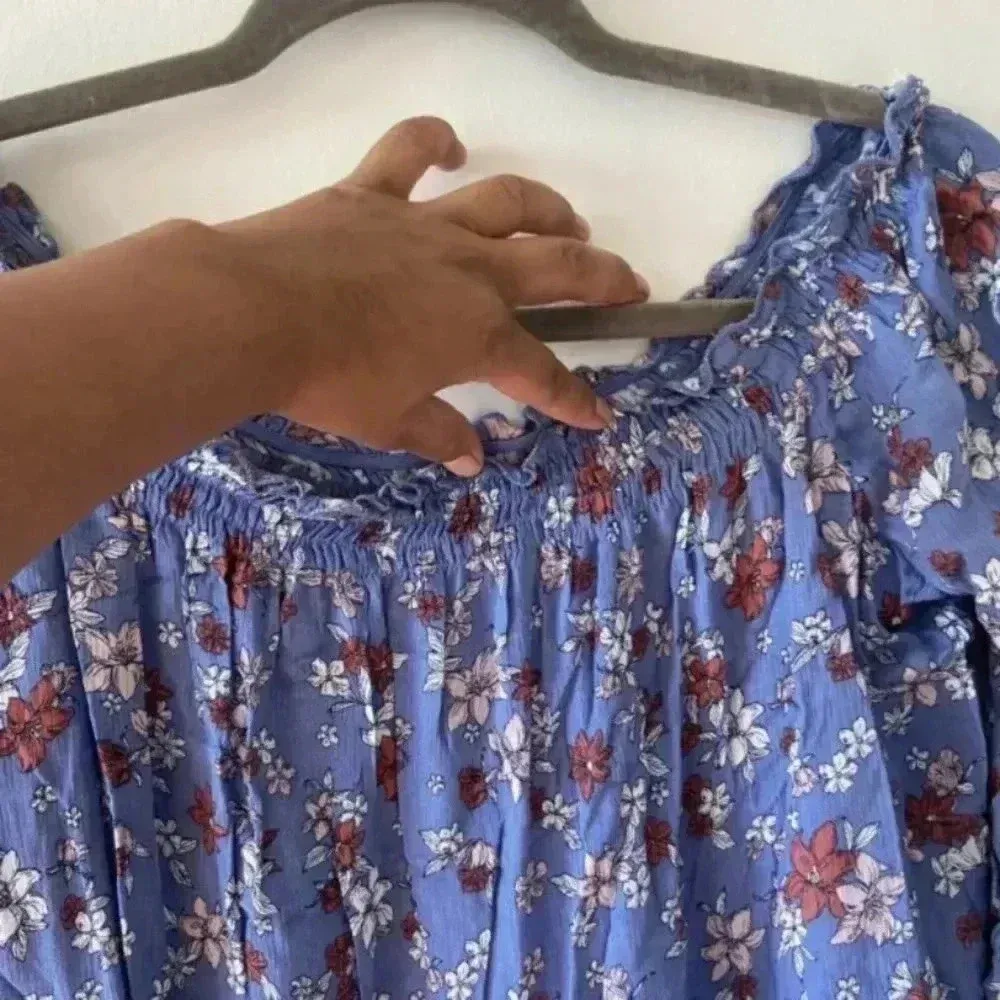 No Comment Floral Bell Sleeve Boho Blouse Womens - Image 2