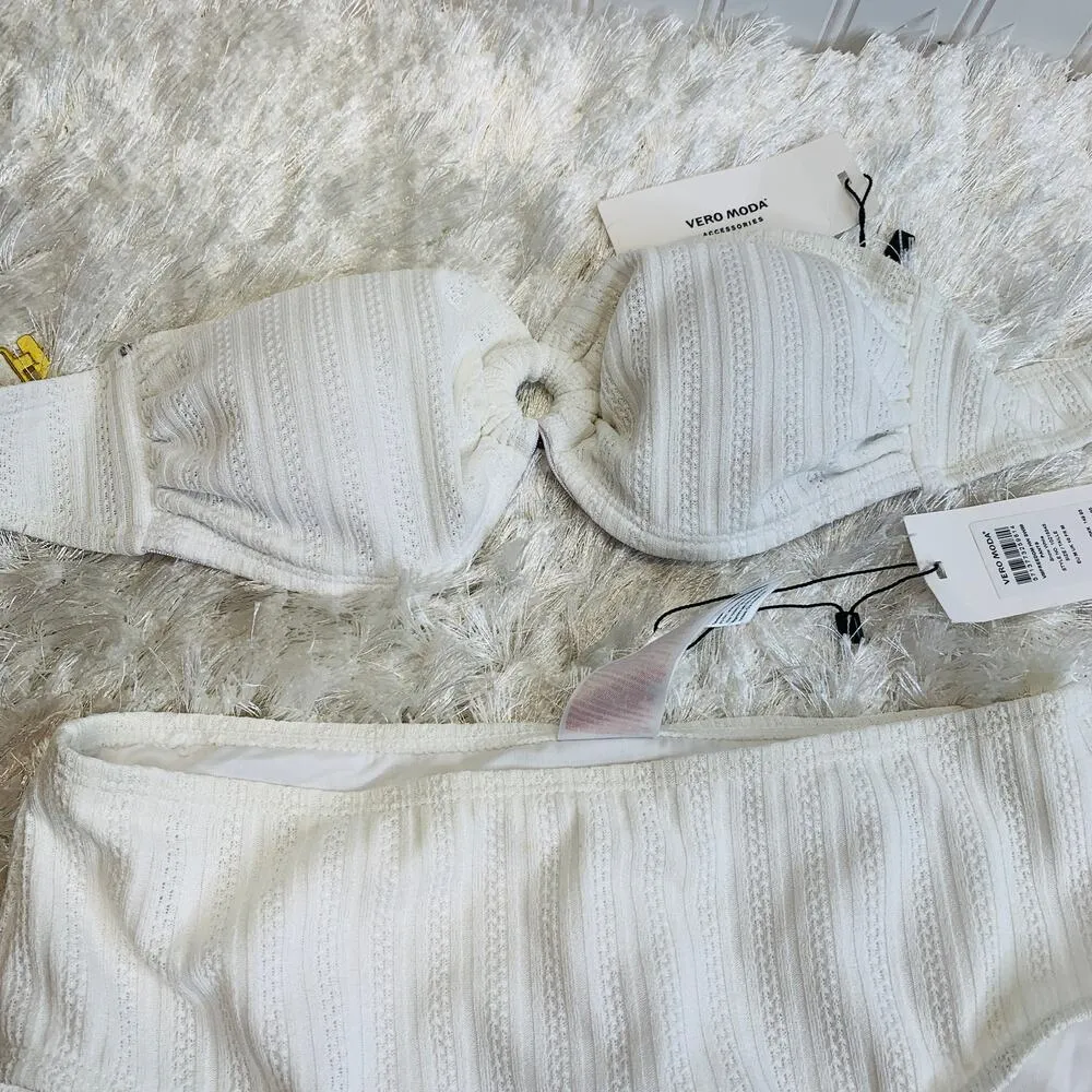 NWT Vero Moda White Strapless Bikini High Waist Bottom Sz Small  Medium - Image 5