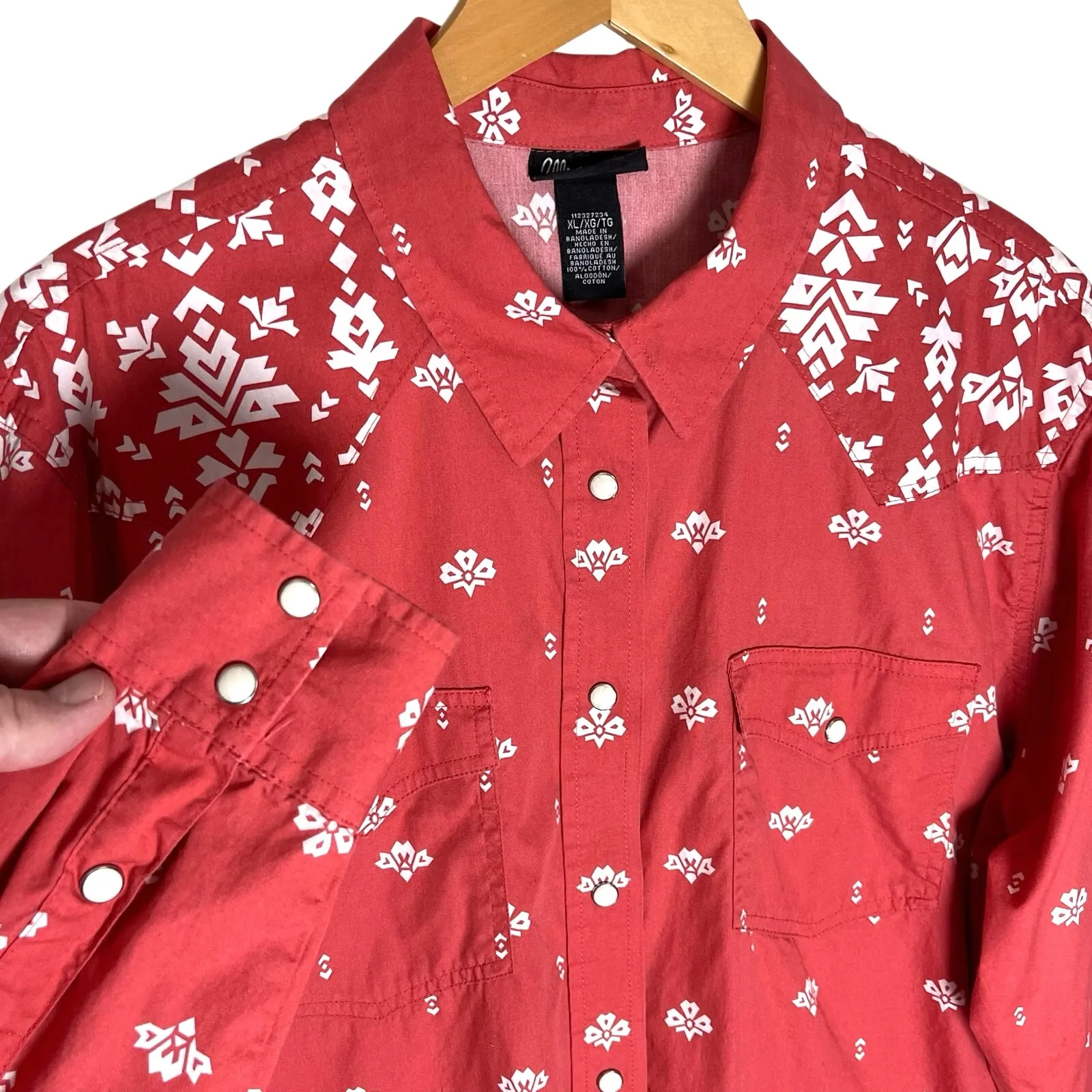 WRANGLER Retro Women’s Coral and White Snap front western shirt XL - Image 3