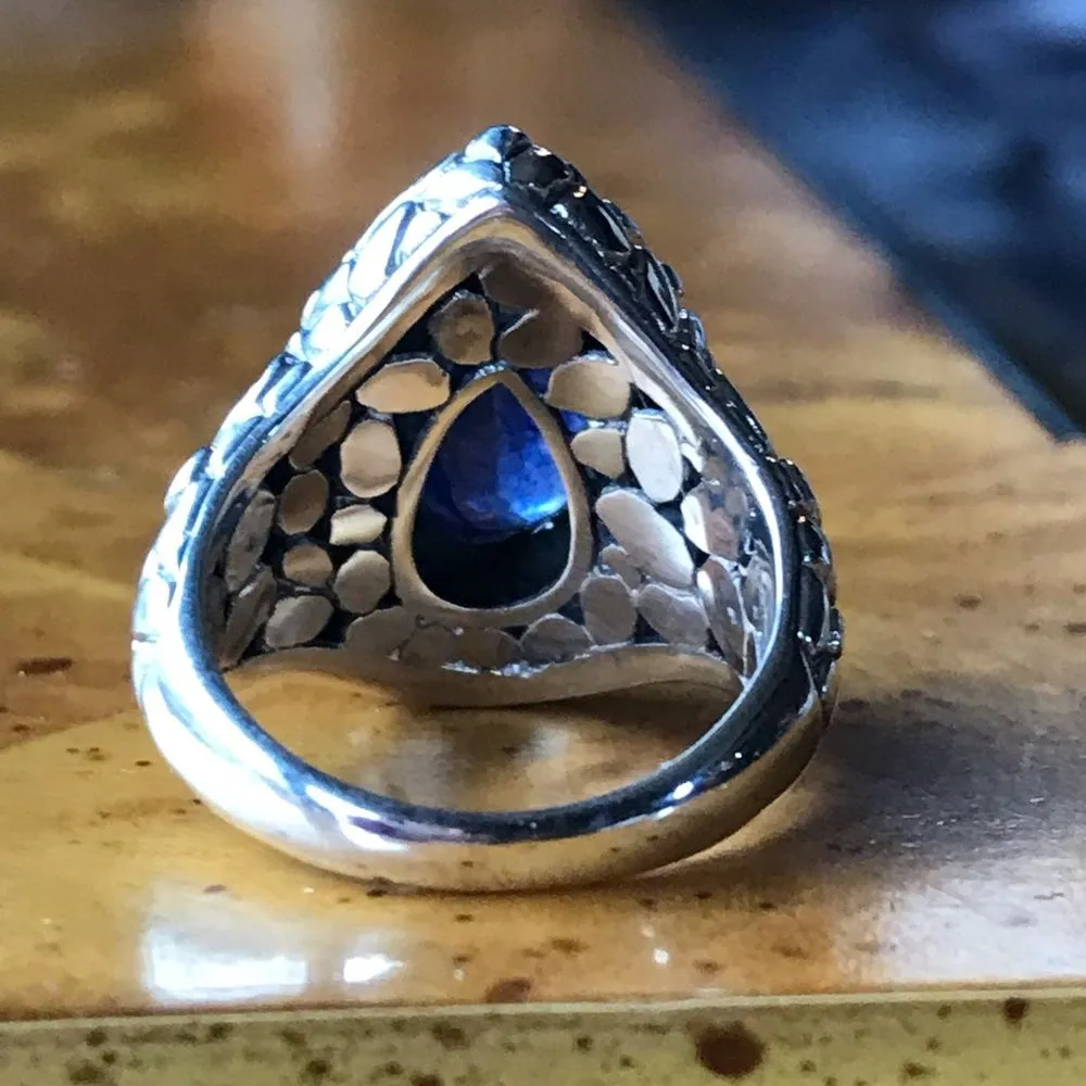 Natural Blue Sapphire Sterling Silver Ring Size 7 - Image 7