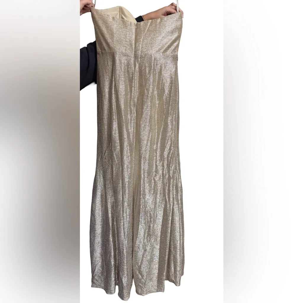 β¨ Hayley Paige Occasions Gold Metallic Strapless Gown β Size 10 - Image 9