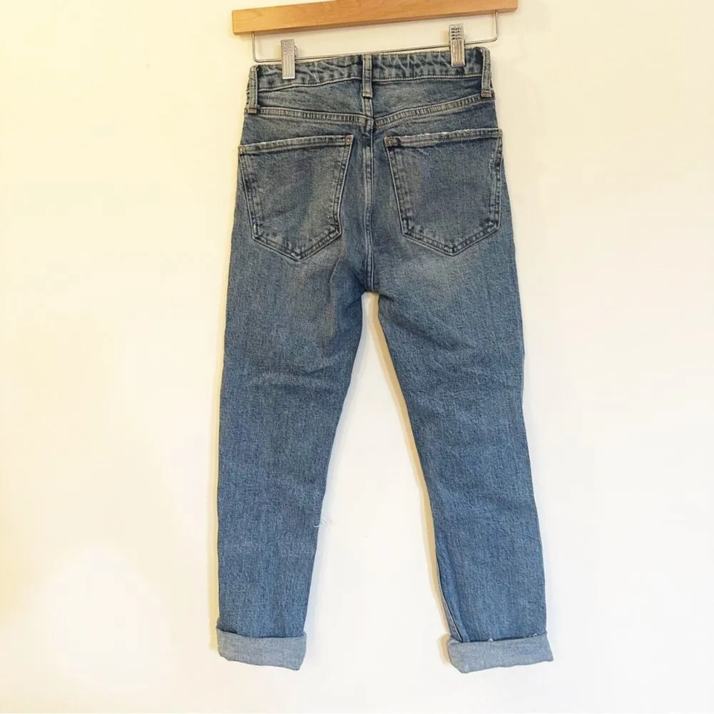 Zara High Waist Jeans sz 0 Distressed Cuff Medium wash - Image 6