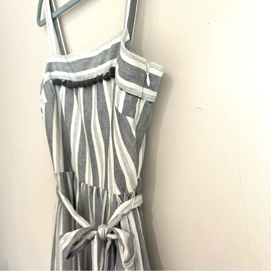 Maggy London Pom Pom Stripe Danni Gray Midi Dress Size 10P Petite - Image 9