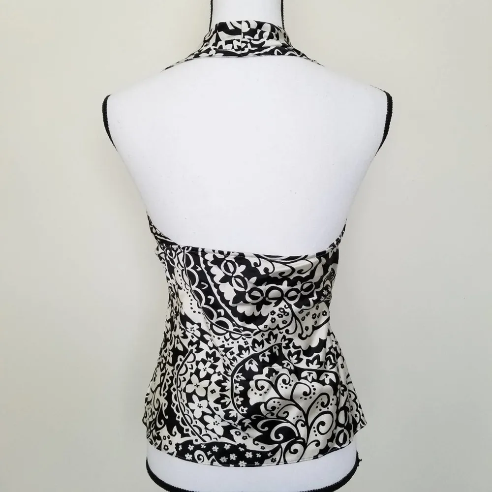 Express Y2K Silk Halter Top Black White Paisley Size XS - Image 4