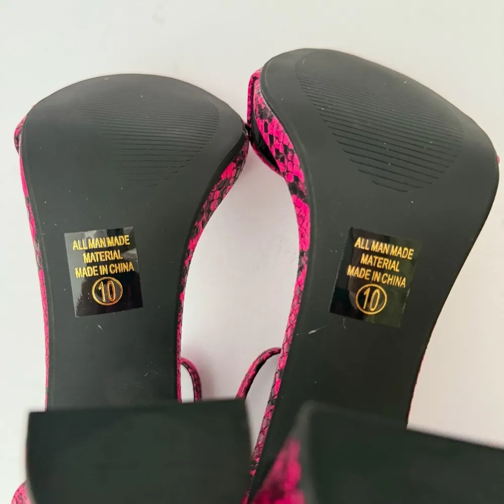 Festival Party Edgy Pink Black Animal Print Barbie Ankle Strap High Heel Size 10 - Image 8