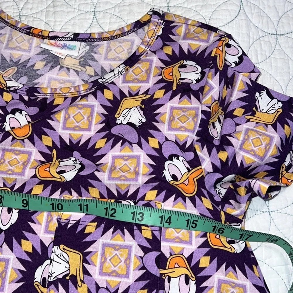 Disney LuLaRoe Carly dress size XS Donald Duck purple gold starburst geometric - Image 7