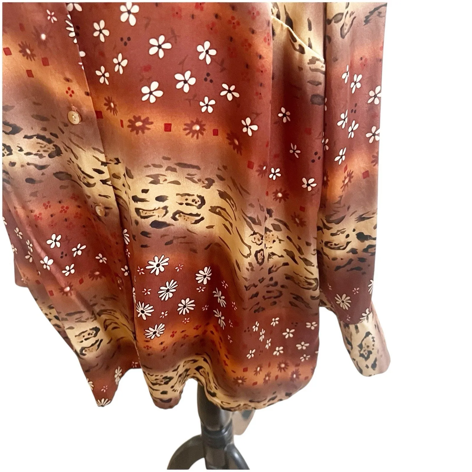Bob Mackie Studio 100% Silk Vintage Art To Wear Floral Animal Print Sz 20 Brown - Image 5