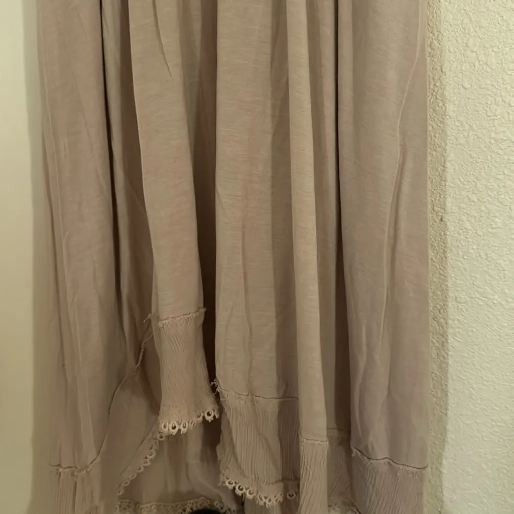 Free People Star Lace Dress Beige‎ Stud Bead Detail Asymmetric Hem XS - Image 6