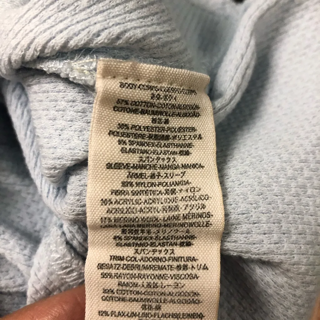 WE THE FREE‎  people SZ XS BLUE WAFFLE KNIT V-NECK SWEATER CUFF SLEEVE BOHO TOP - Image 10