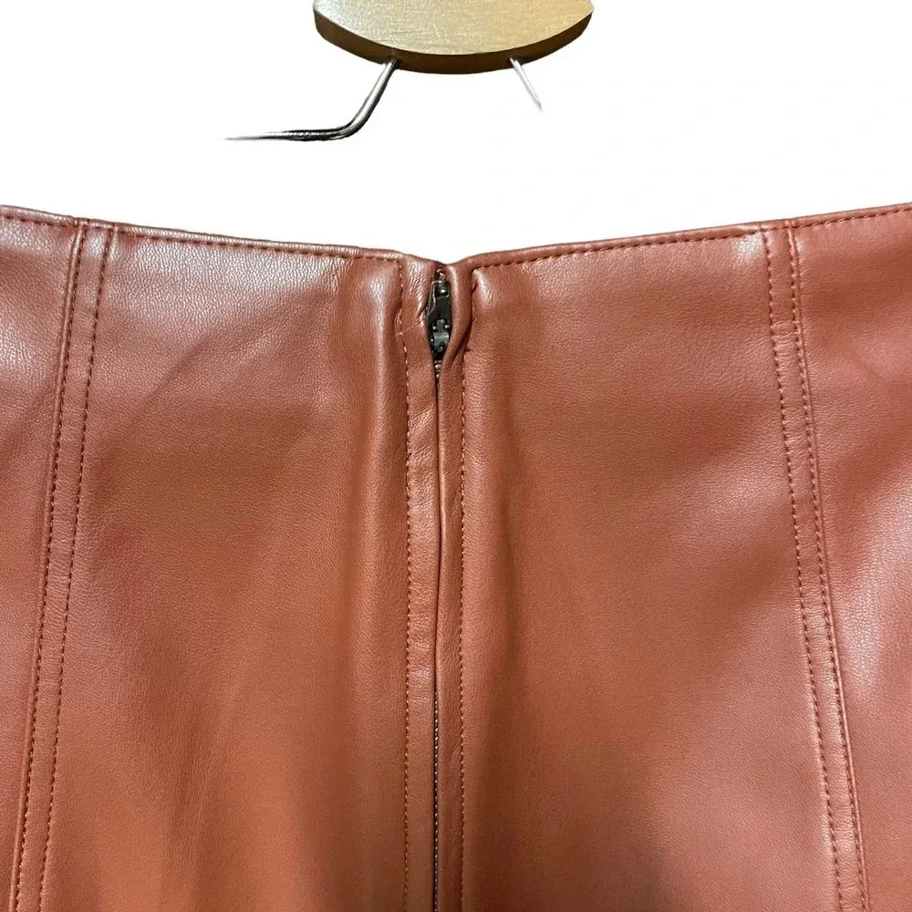 Free People Modern Femme Vegan Leather Skirt Cognac Brown Tan Size 0‎ - Image 7