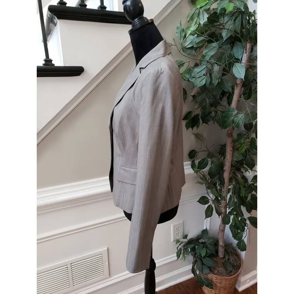 Akris Punto Blazer Womens Gray Pinstriped Wool Single Breasted Two Button Medium - Image 11