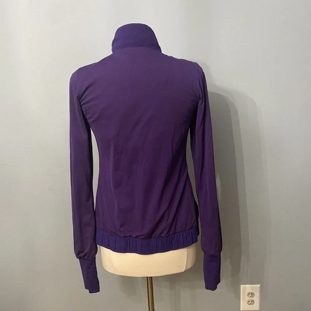 Lululemon Zip Jacket Ruching Thumb Hole Emblem Size 4 Purple - Image 9