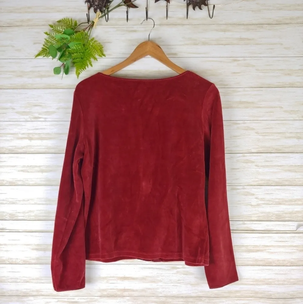 VTG J. Jill Red Velvet Cotton Shirt Jacket - Image 5