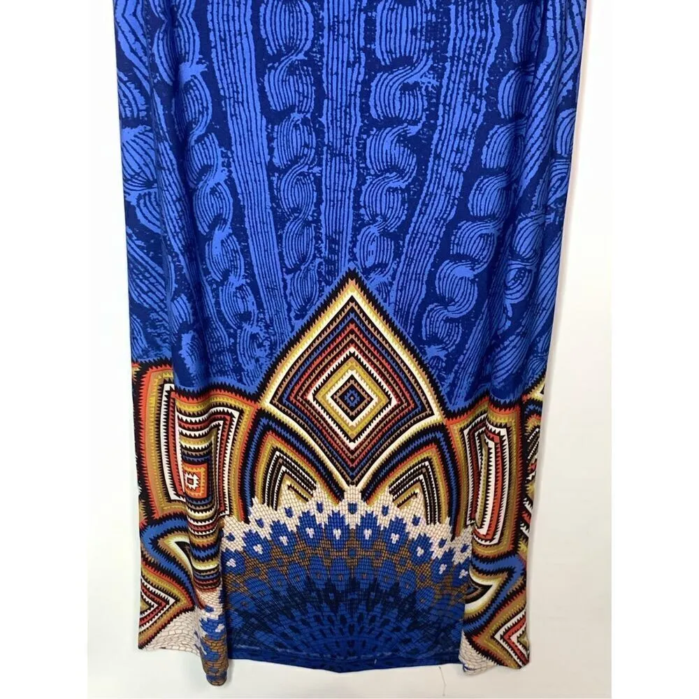 Papillon Women's Geometric Strapless Slip On Long Dress Blue Size XL - Image 2