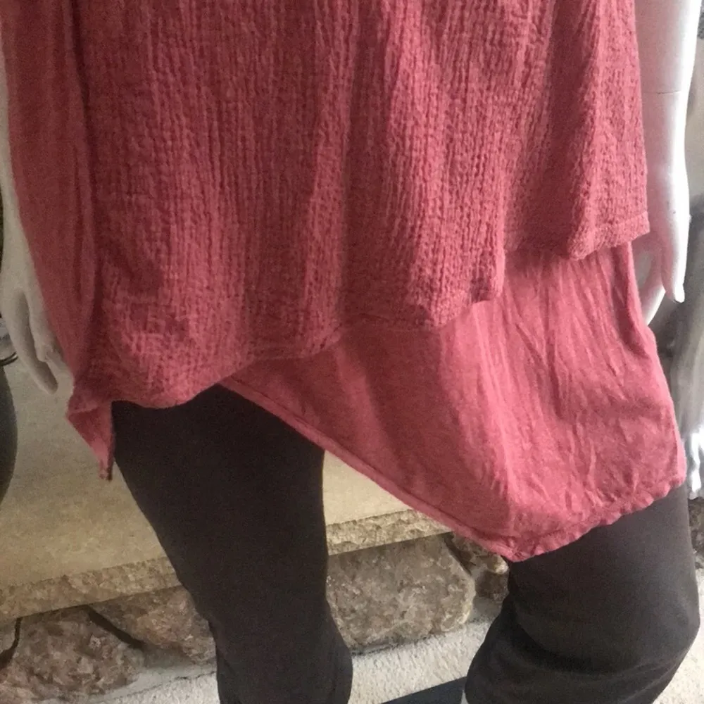 Soft Surroundings Cotton Modal Overlay Short Sleeve Pink Shirt Women's Size S - Image 4