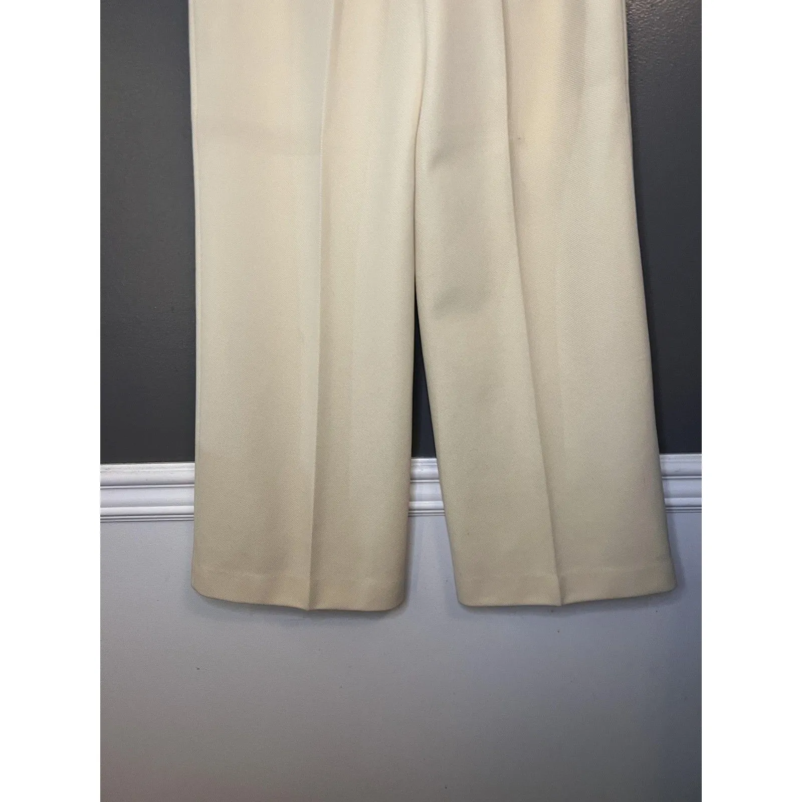 Vintage devon Pants Womens 16 Petite Cream Polyester Elastic Waist Wide Leg 70s Size 16P - Image 6