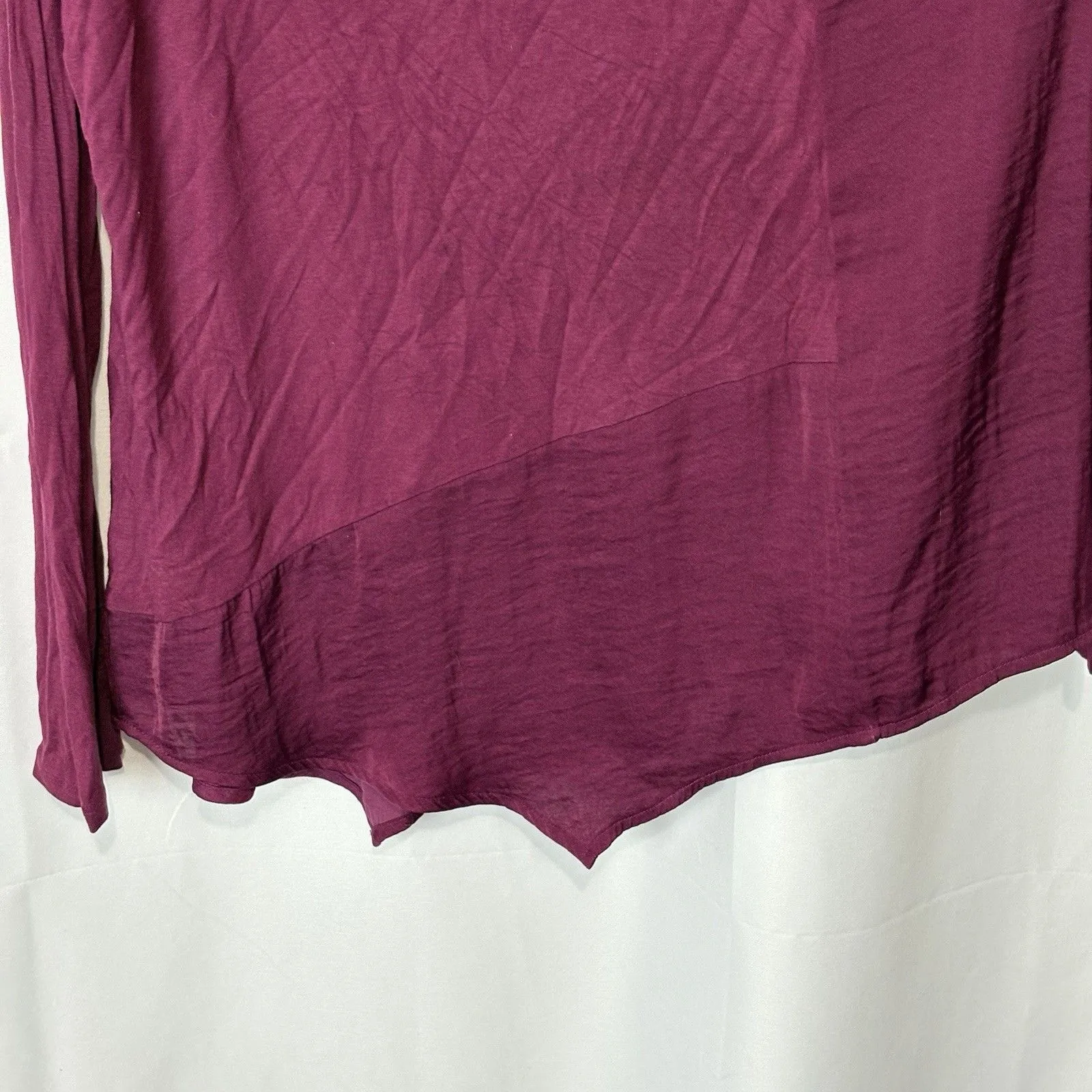 Simply Vera Wang Shirt Womens XL Burgundy Long Sleeve V Neck Asymmetrical Hem - Image 2