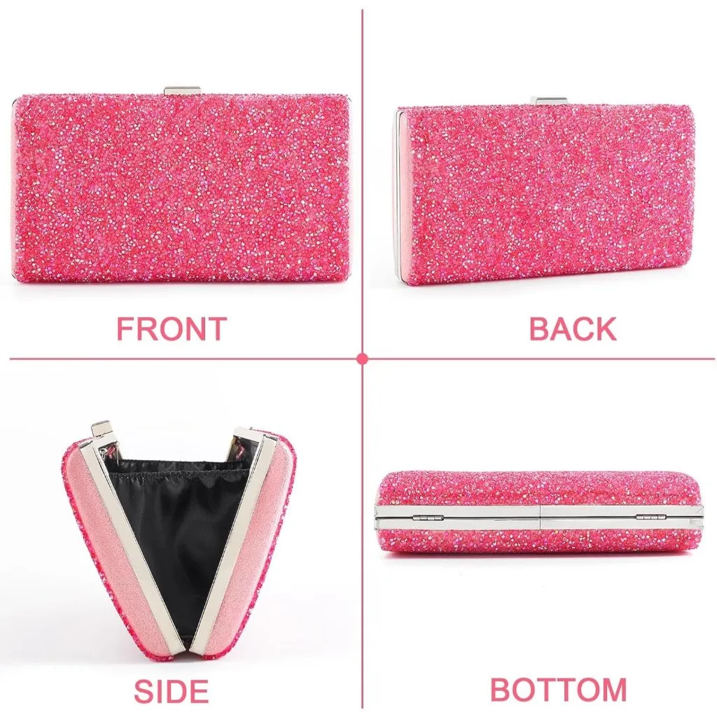 ⚡ Women's Glitter Double Sided Diamond Evening Clutch Crossbody Pink Bag - Image 5