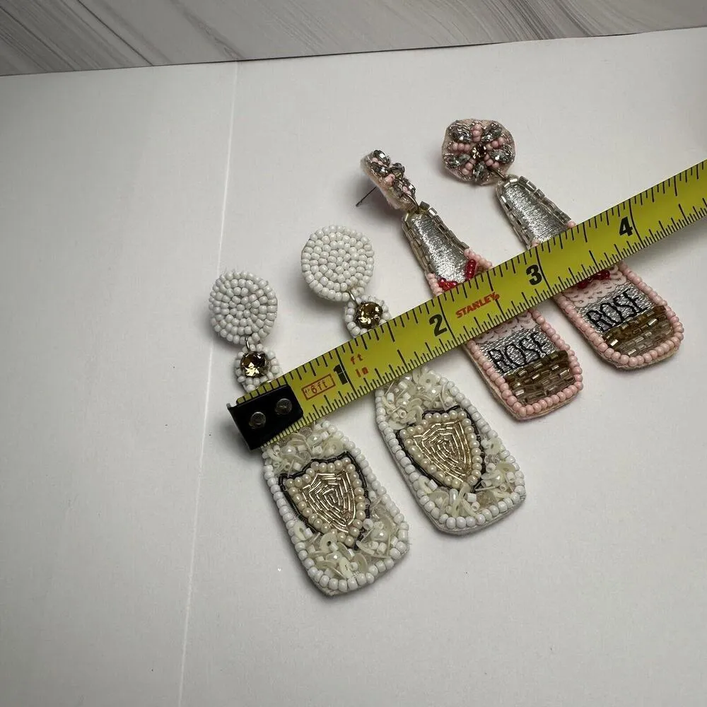 Lot Of 2 Hand Made Felt Bead Rhinestone Wine Bottle Pierced Dangle Drop Earrings - Image 7