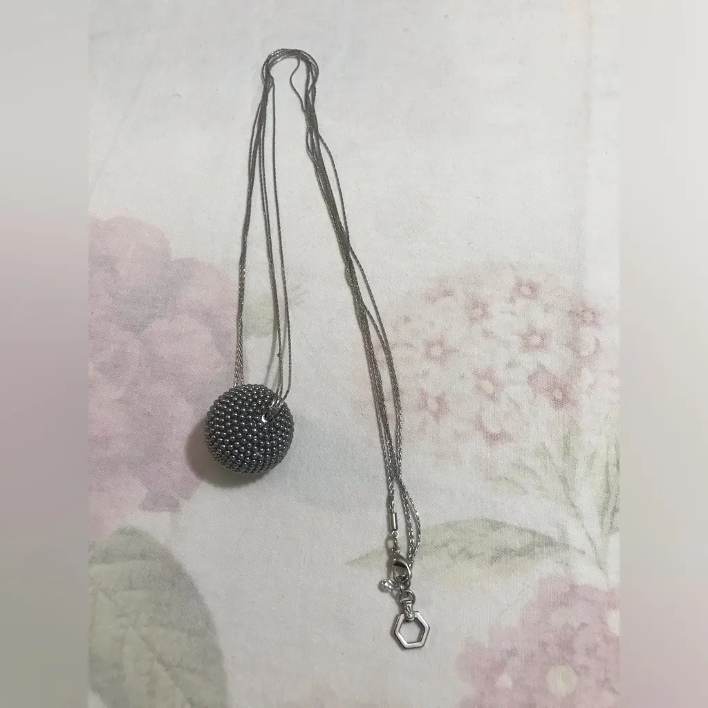 Simply Vera Wang Long Silver Tone Chain Disco Ball Pendant Necklace 34” inches - Image 5