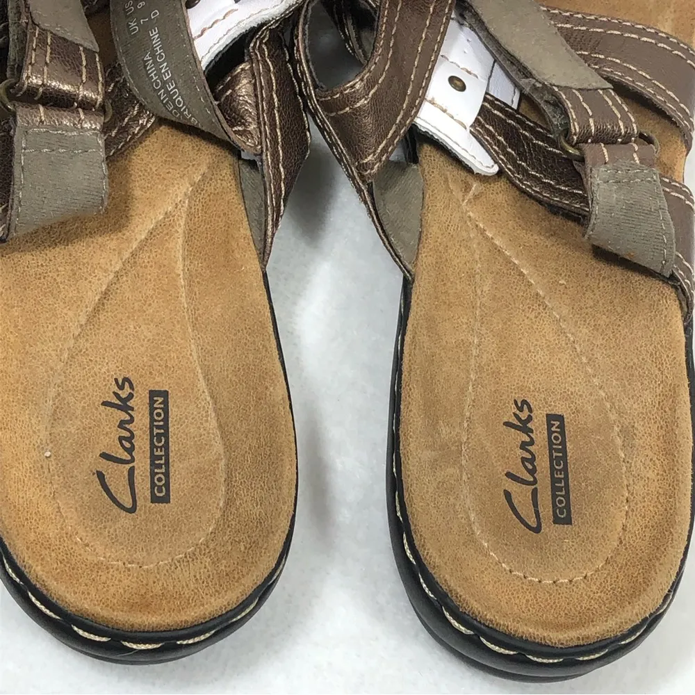 Collection Bronze White Leather Slingback Sandals Shoes 15260 Women’s 9.5 - Image 9