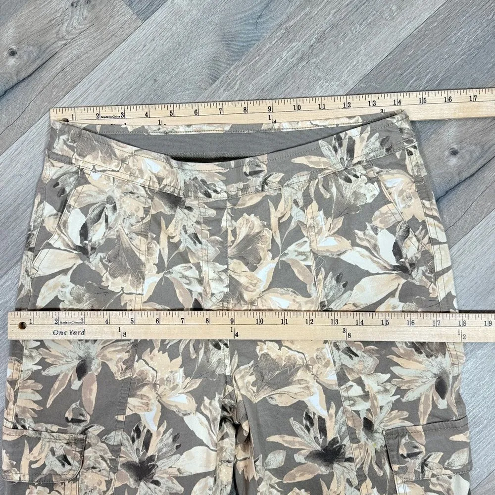 Chicos Tropical Print Crop Cargo Pants Tan Yellow XS 2 Cotton Twill Pull On - Image 10