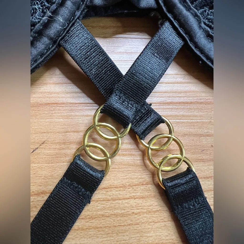 Roma Confidential Ebony Rose Waspie Bra Guipure Lace Black Sz M Size M - Image 5