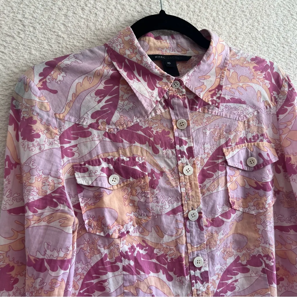 Marc Jacobs Women’s‎ Shirt Pink Button Down Plant Print Size 10 - Image 4
