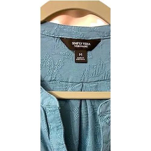 Simply Vera Wang Medium Blouse Blue Floral Long Sleeve V Neck Cottagecore‎ Top - Image 3