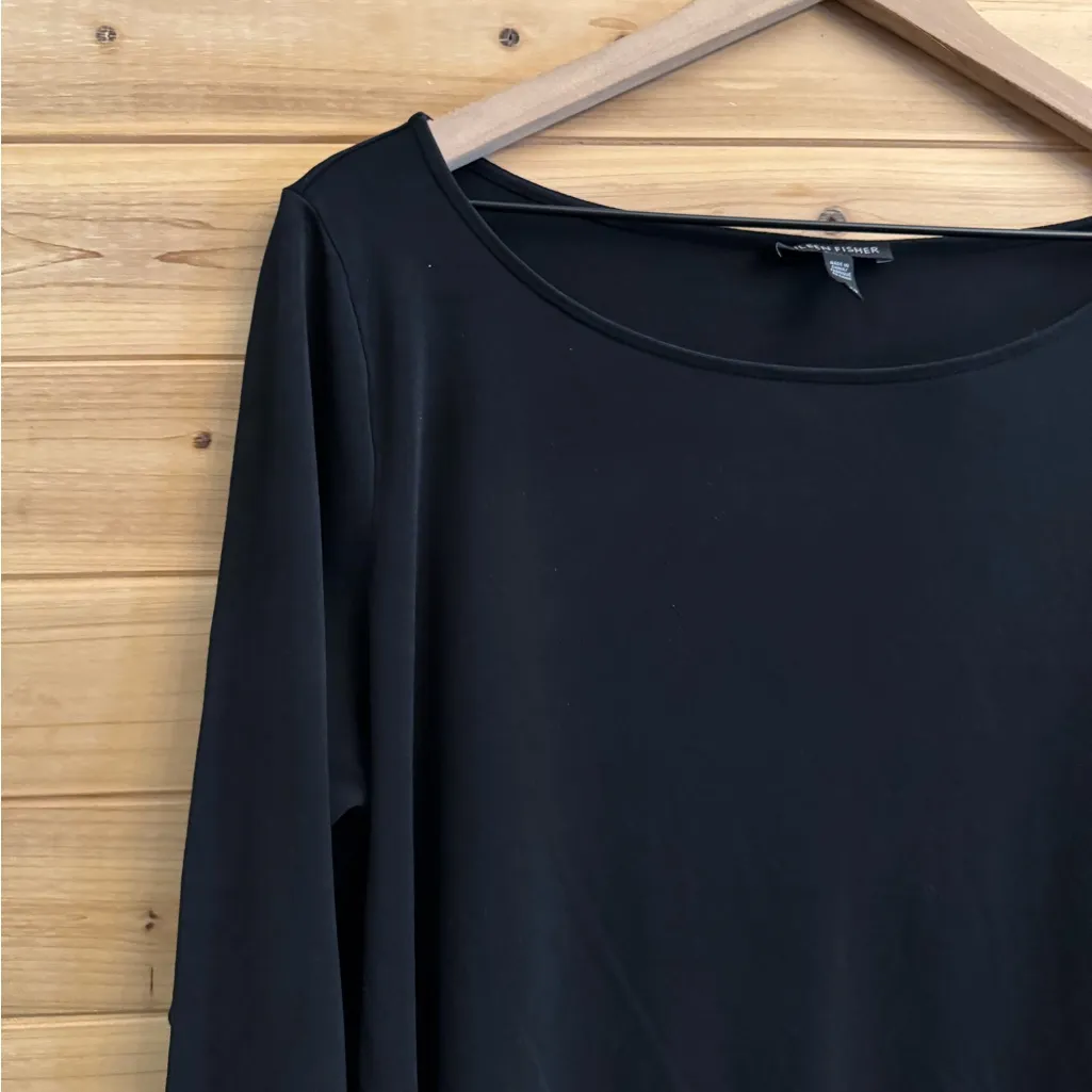 Eileen Fisher Size XLarge Asymmetrical Hem Wide Boatneck Elbow Sleeve Blouse - Image 5