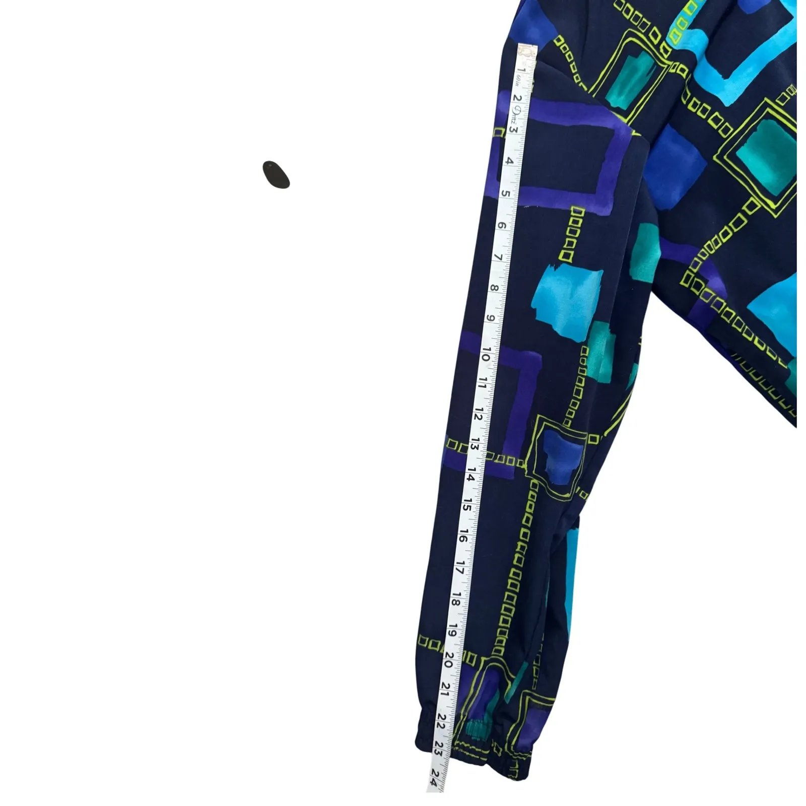 Vintage Kensington Square Geometric Print Full Zip Jacket Women XL Retro‎ Blue - Image 5